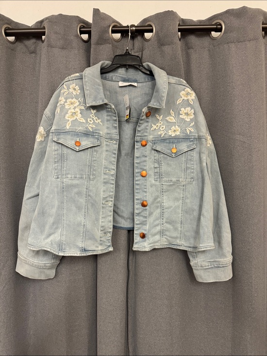 Lane Bryant Jackets & Blazers - Lane Bryant Light Blue Denim Jacket with White Floral Embroidery